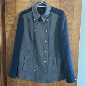 Women's Gray and Navy Double-Breasted Coat